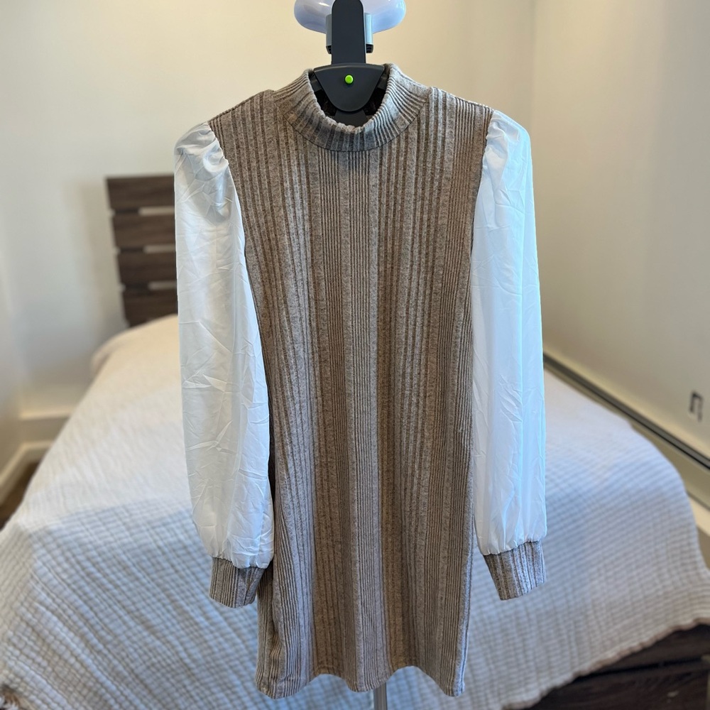 Shein Ribbed Knit Dress with White Sleeves